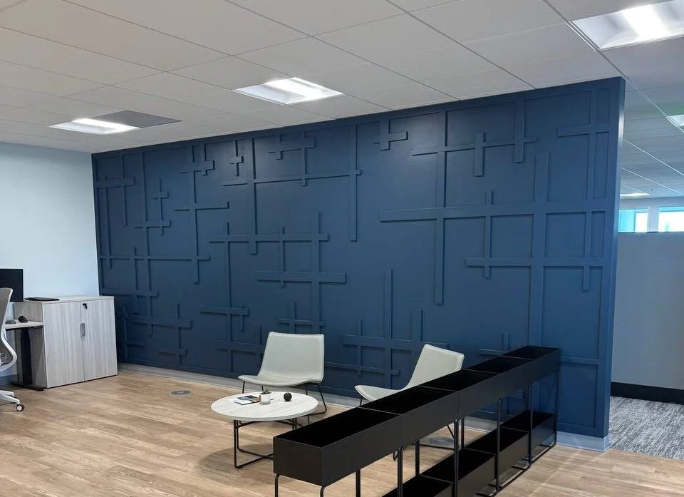 Modern office feature wall design in Tampa Bay commercial space