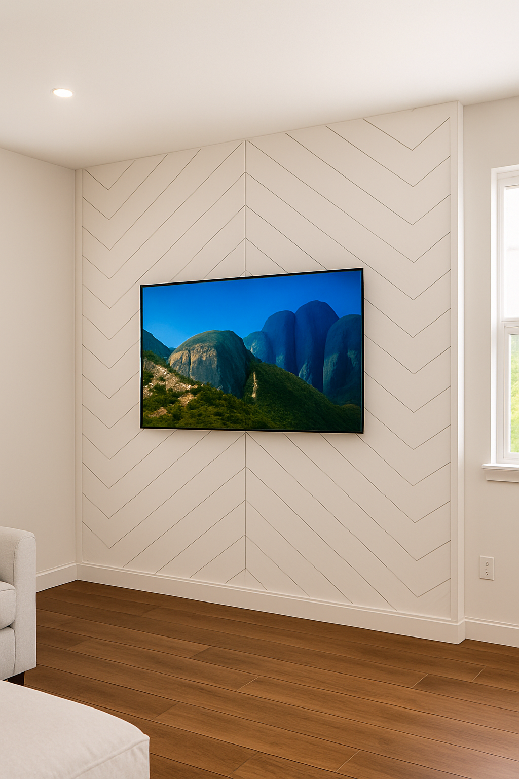 Chevron Accent Wall and Fireplace Design Ideas