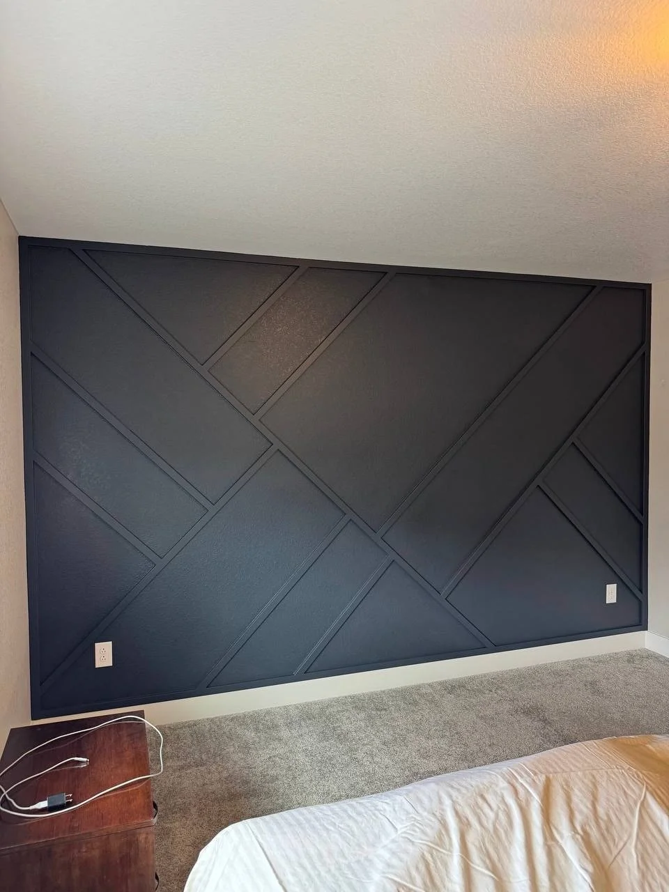 modern geometric bedroom accent wall jacksonville florida full wall view