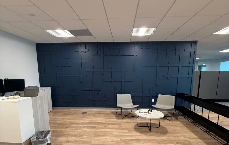 Abstract commercial accent wall in Florida office interior