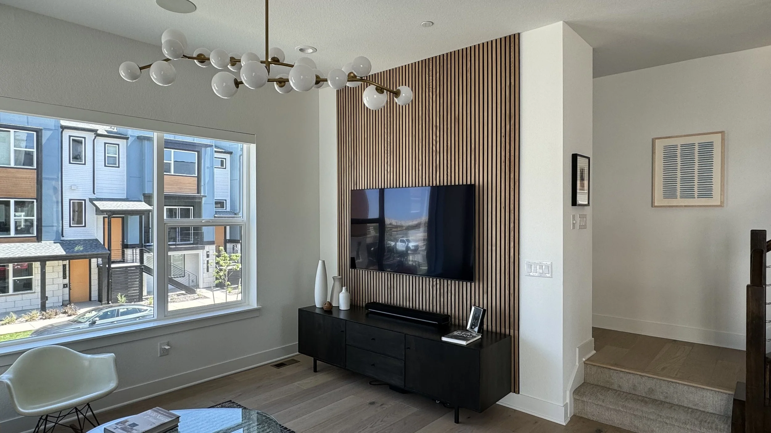 Media Wall with Wood Slat Panels – Arvada, Colorado