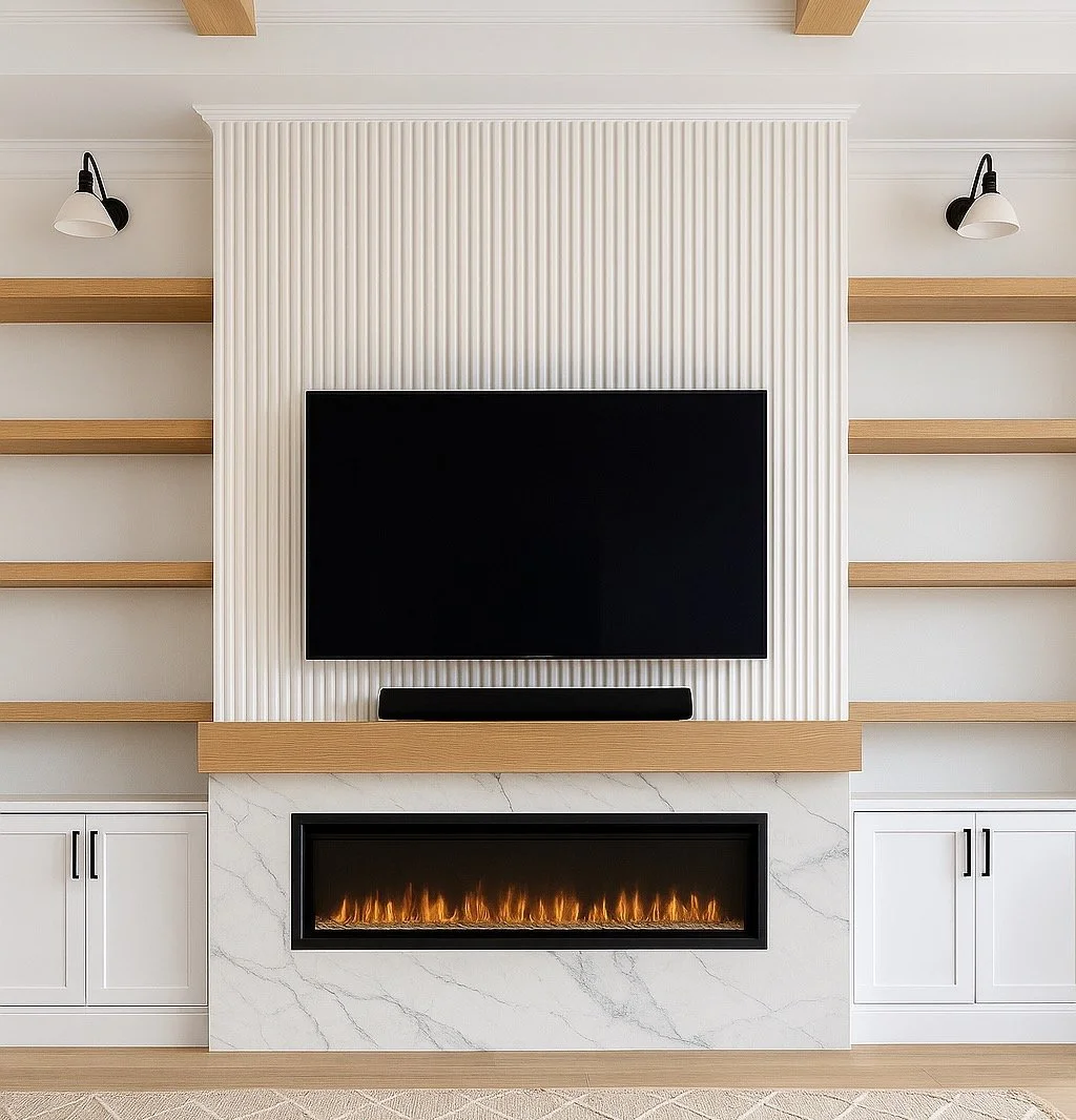White Ridge Panel Fireplace Wall with Built-ins