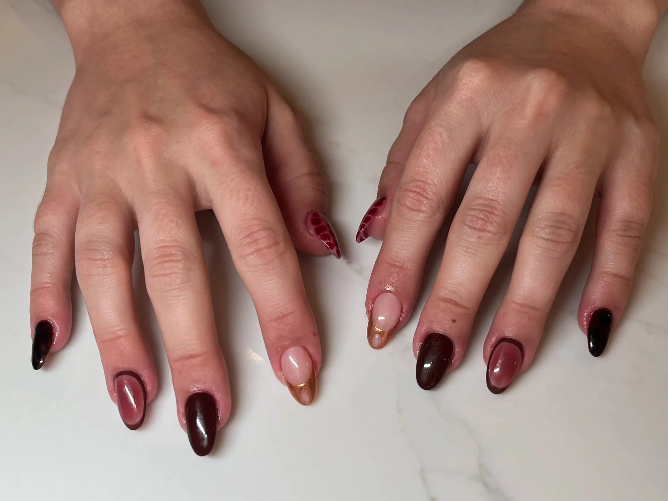 Custom set of Gel Extensions, featuring ombre, chrome, and blurring gel 