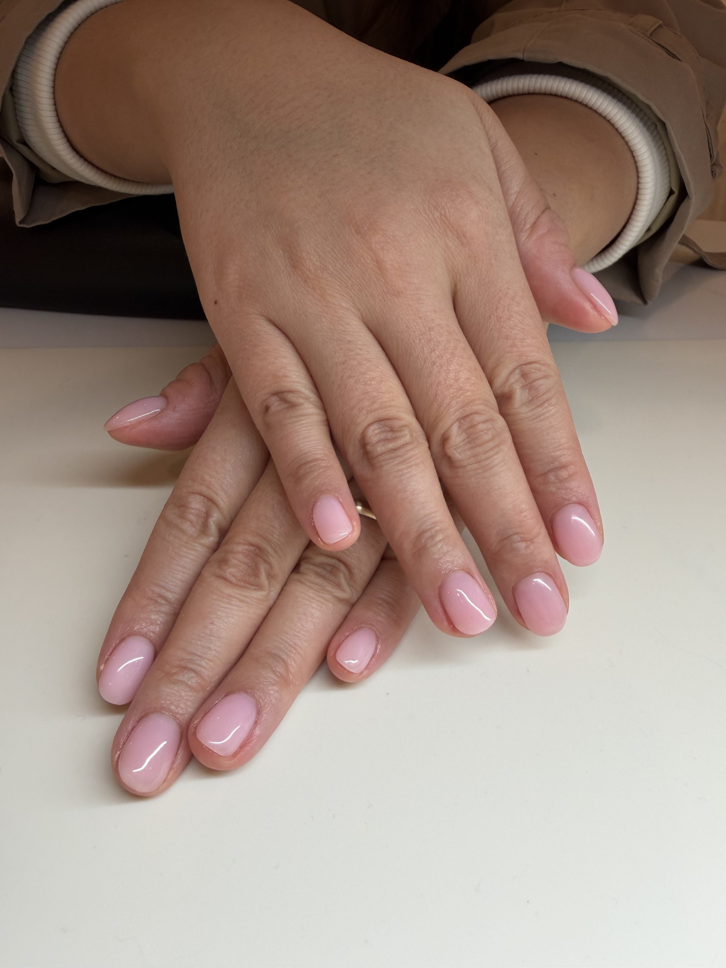 "Soap Nails" / "Clean Girl Nails" using a sheer pink builder gel 