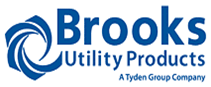 Brooks Utility Products logo with blue text and a swirl graphic