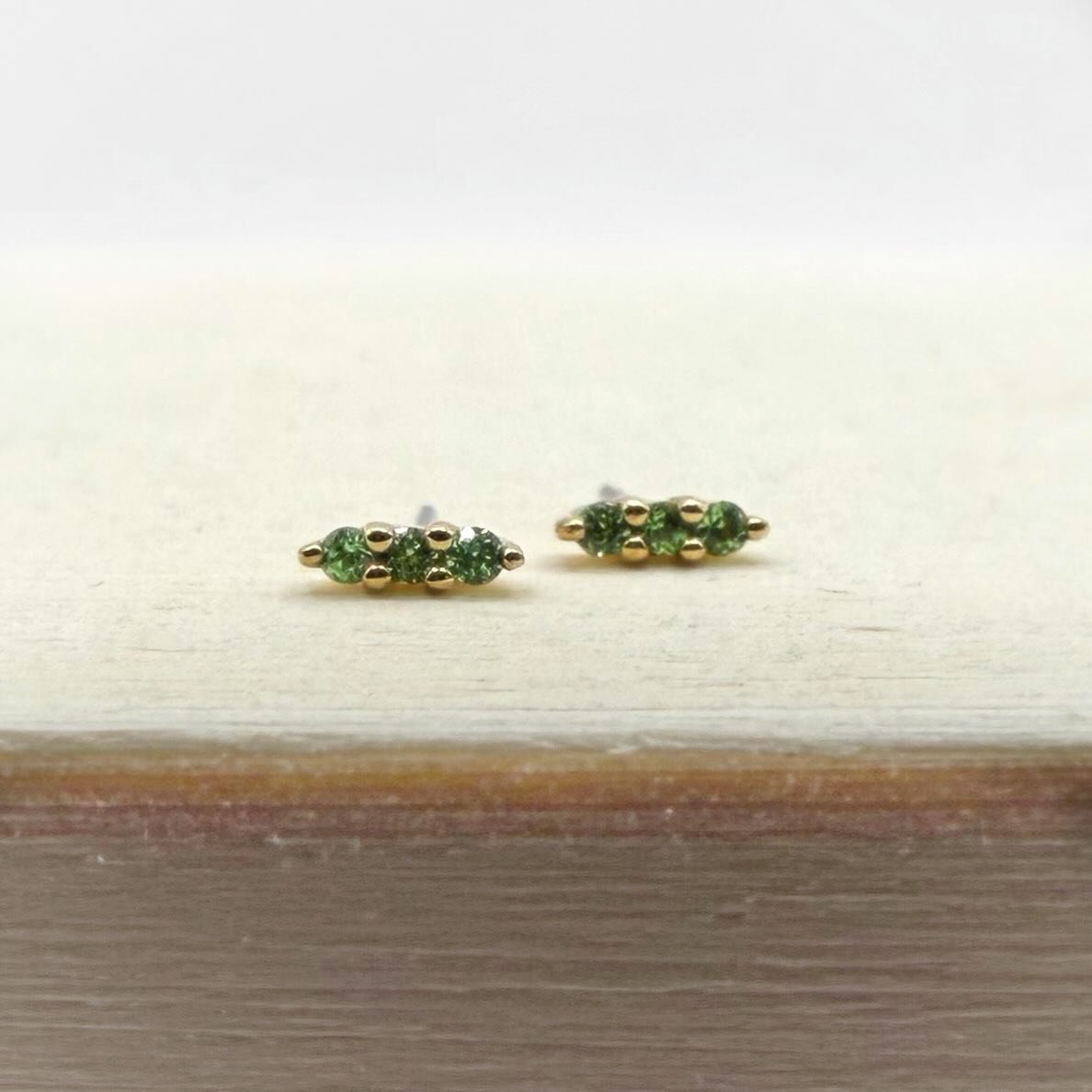 More new jewelry! These cuties are yellow gold with Tsavorite. They&rsquo;d be perfect for a set of second lobes, or another ear piecing.