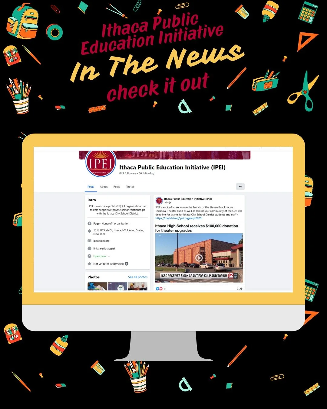 Last week, the Ithaca City School District shared that IPEI had received a $100,000 anonymous gift to launch the Steve Brookhouse Technical Theater Fund. 

This fund enhances the technical theater capabilities at Ithaca High School&rsquo;s Kulp Audit