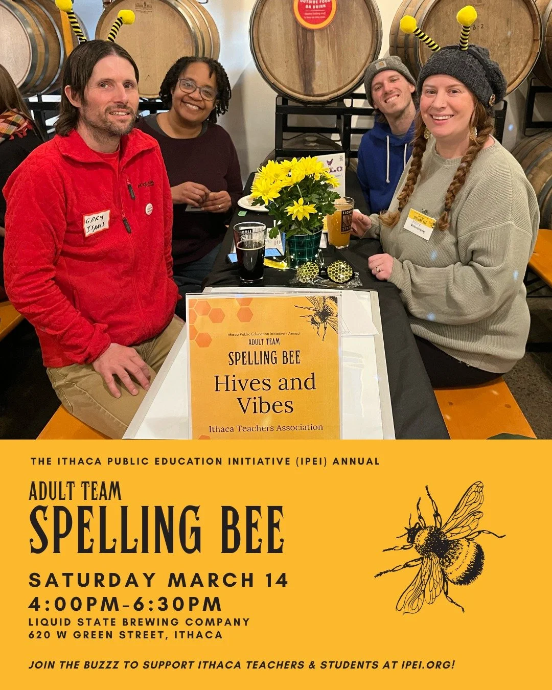 JOIN THE BUZZZZ! 🐝
Puns, quips, and witticisms abound in our annual &ldquo;fun&rdquo;draiser competition for word aficionados now in its 28th year. 

Ten &ldquo;hive&rdquo; teams compete for the Queen Bee Trophy and pots of local honey to support @i