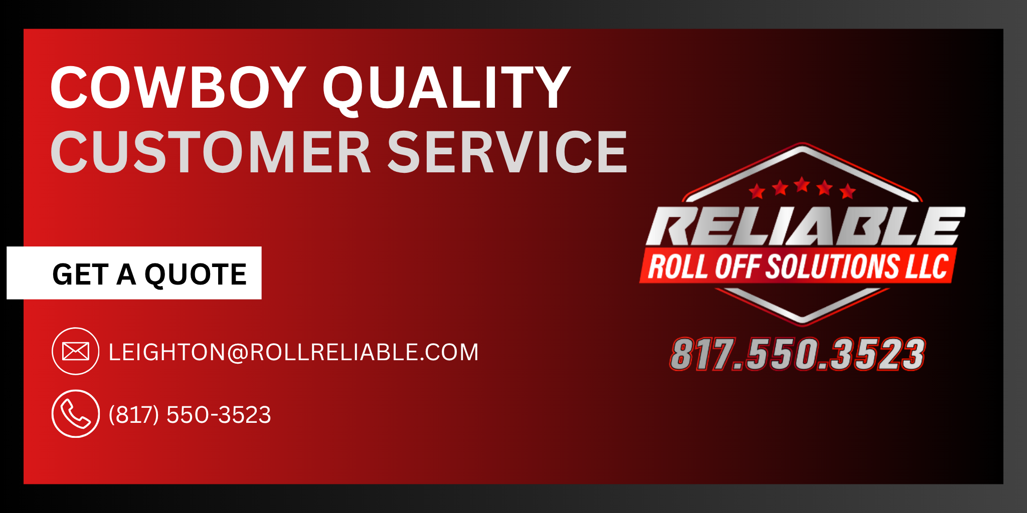 Reliable Roll Off Solutions provides residential, commercial, and construction dumpster rentals throughout Weatherford, Parker County, Aledo, Springtown, Azle, and surrounding Texas communities.