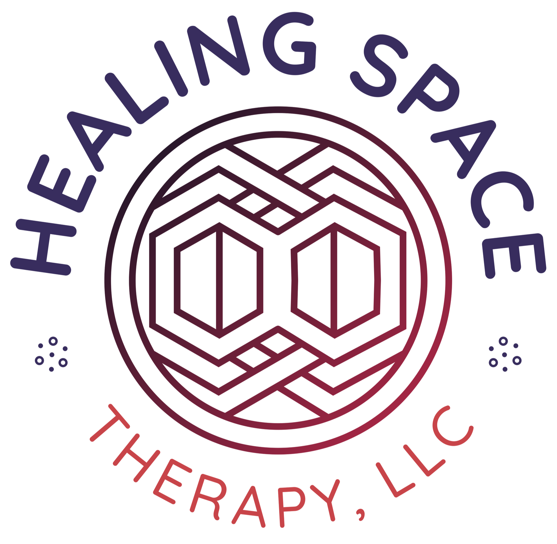 Design of a circular maze with floral patterns in the center, surrounded by the text 'TELEHEALTH, ILLING SPA, THERAPY, C' in a circular arrangement.