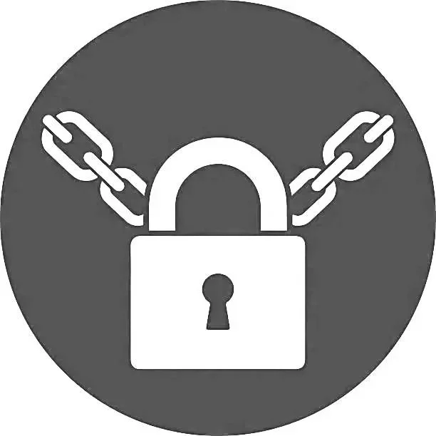 Padlock with a chain in a circular icon indicating security or access control.
