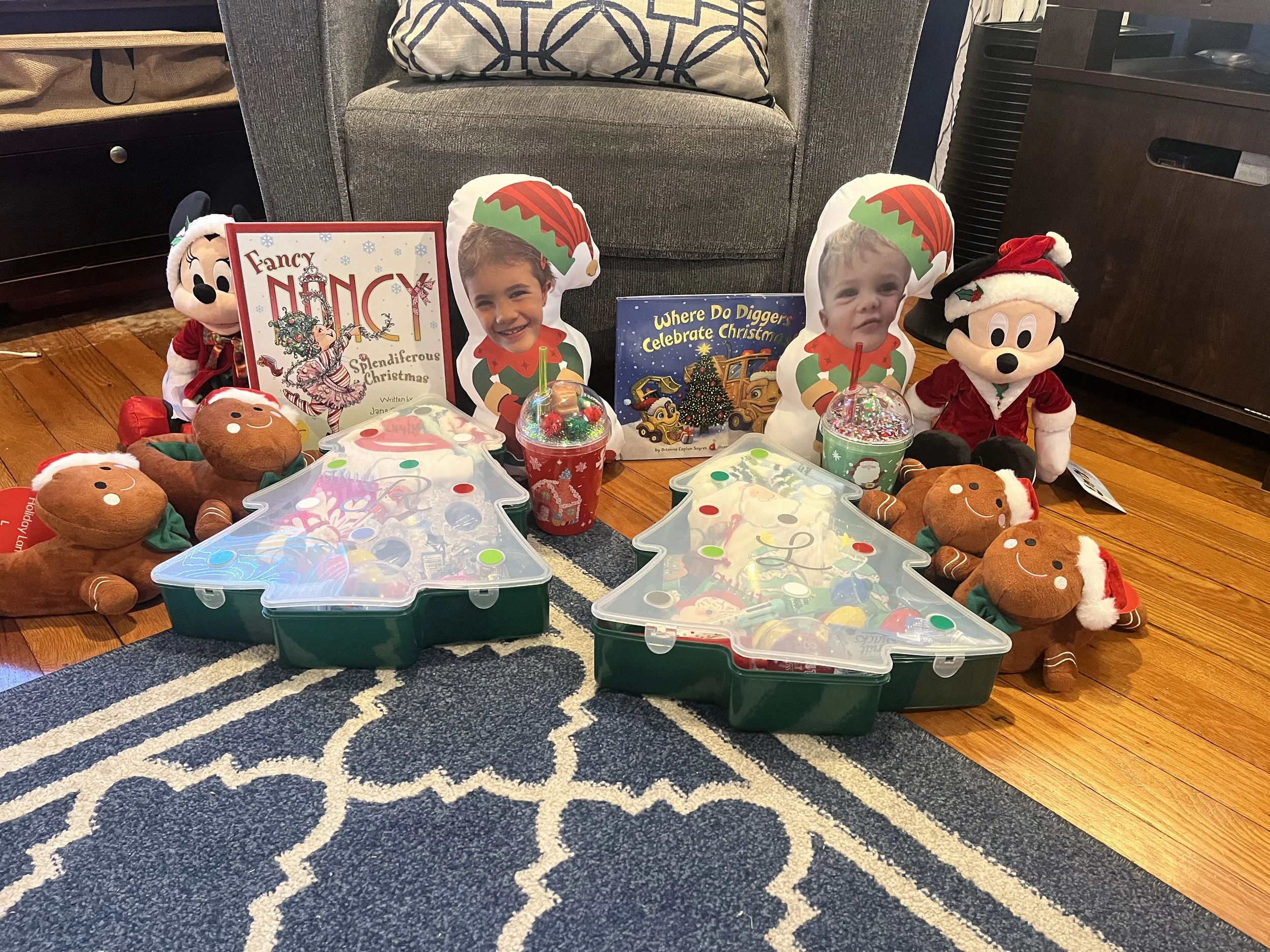 Pre-Christmas personalized baskets - given the day after Thanksgiving when we decorate.  Contains items that can be used all holiday season.