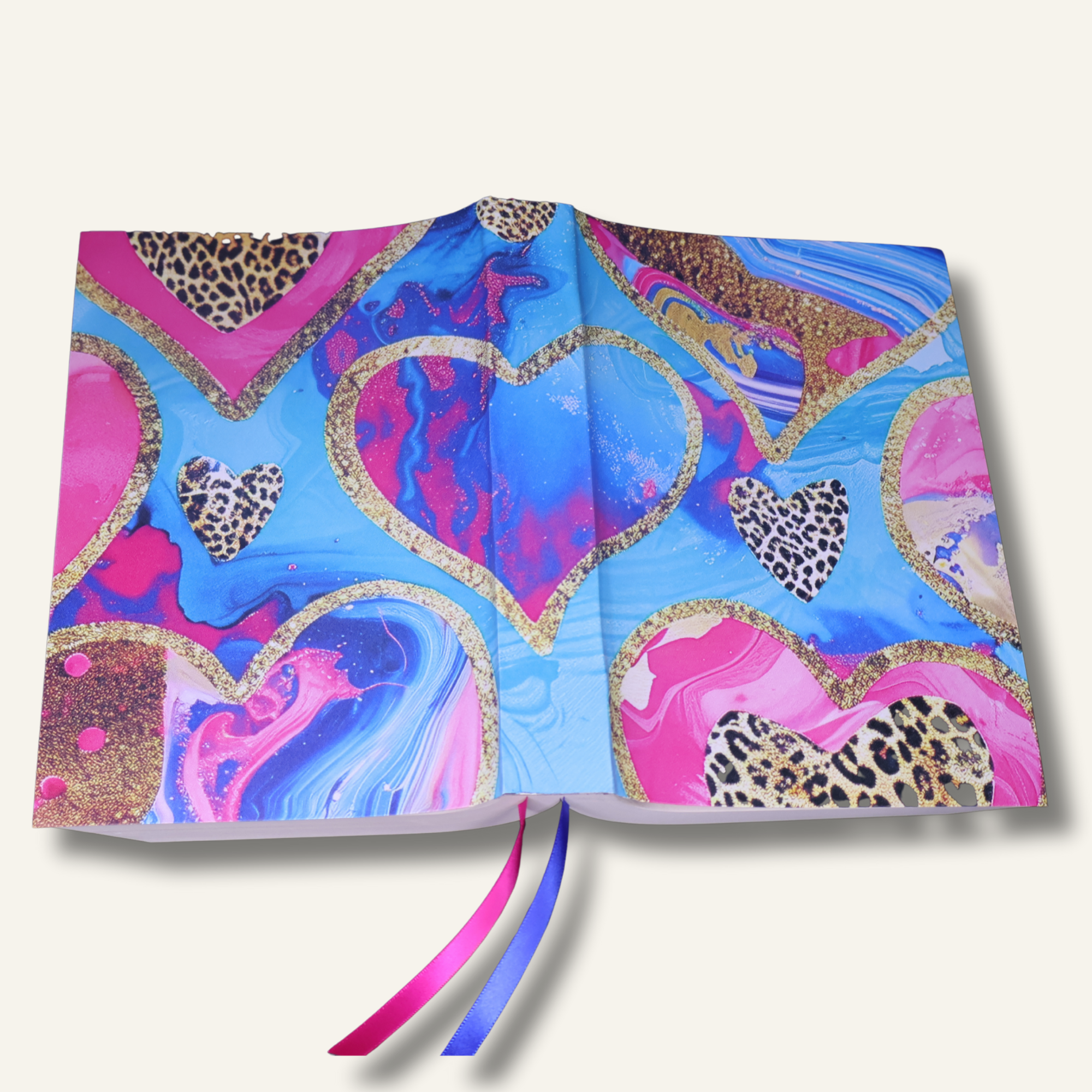 Pink & Blue Cheetah Heart Covered Bible