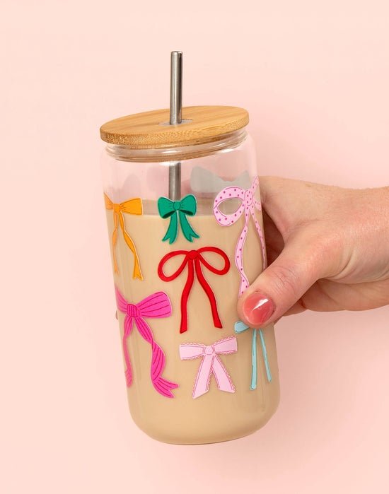 Ribbon Croquette Bows Glass Cup with Straw