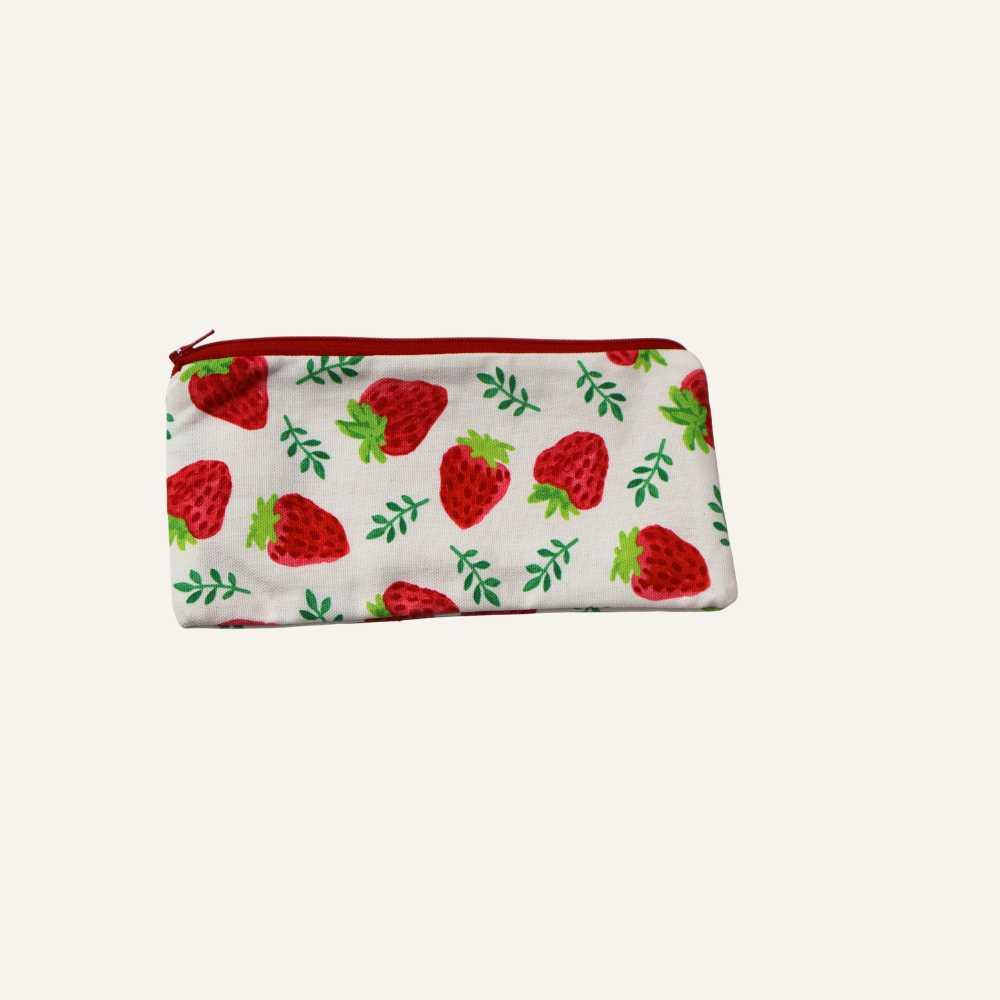 Strawberry Delight Hand-Sewn Zipper Pouch