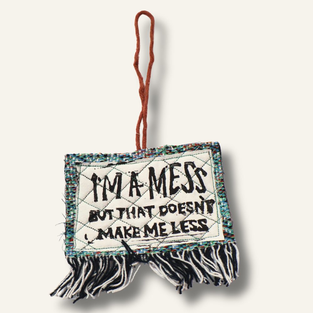 Inspirational Hanging Ornament with Embroidered Message