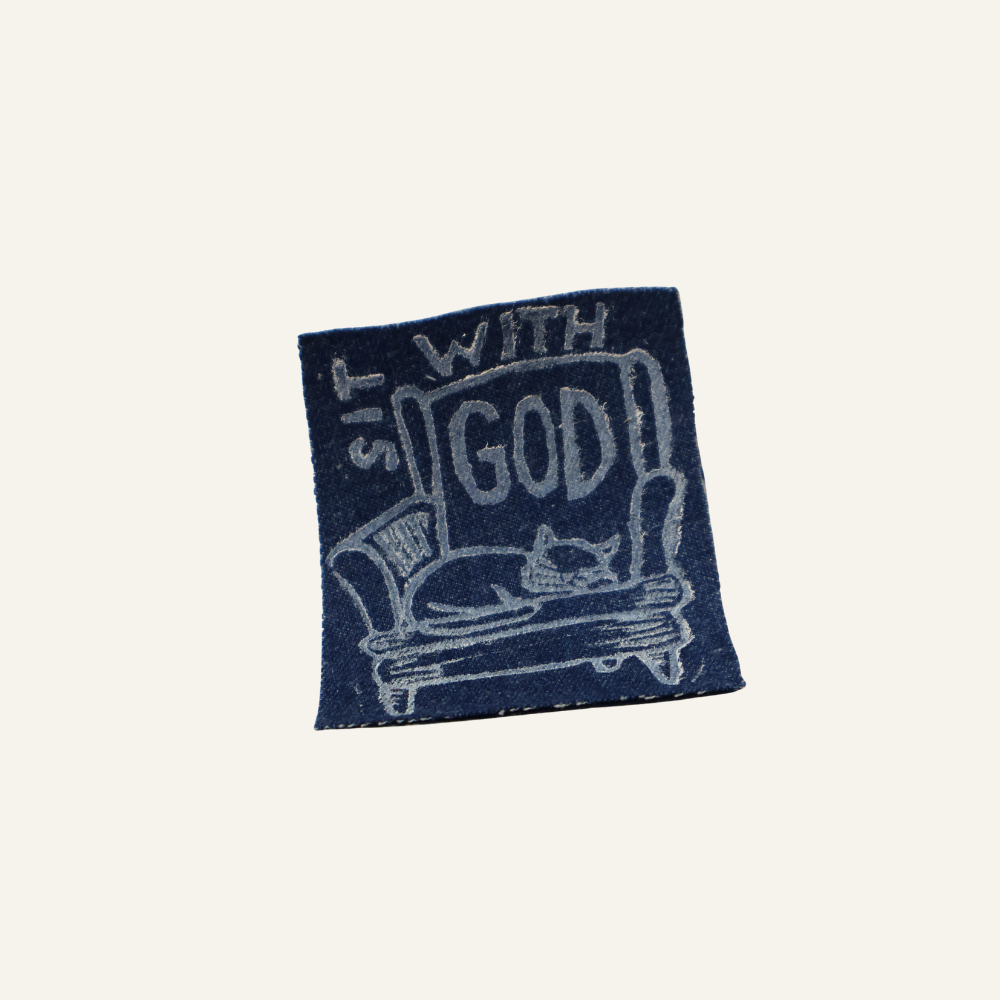 Repurposed Fabric Sticker - 'Sit with God'