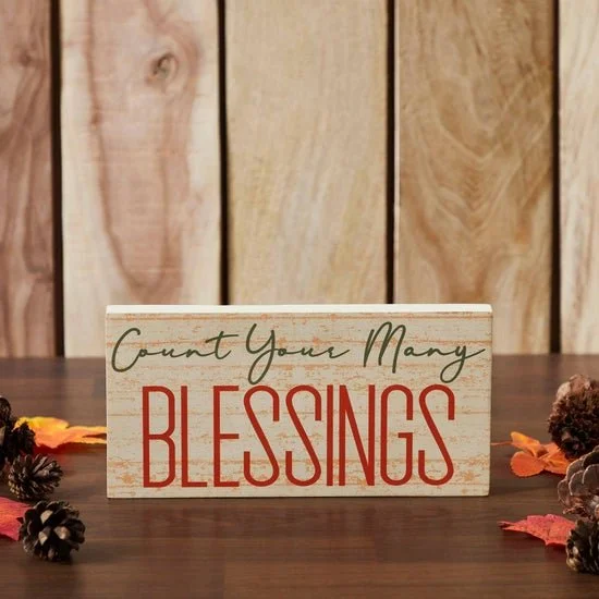 Count Your Blessings Inspirational Cream Wood Sign 5x10 Inch Farmhouse Wall Decor Plaque