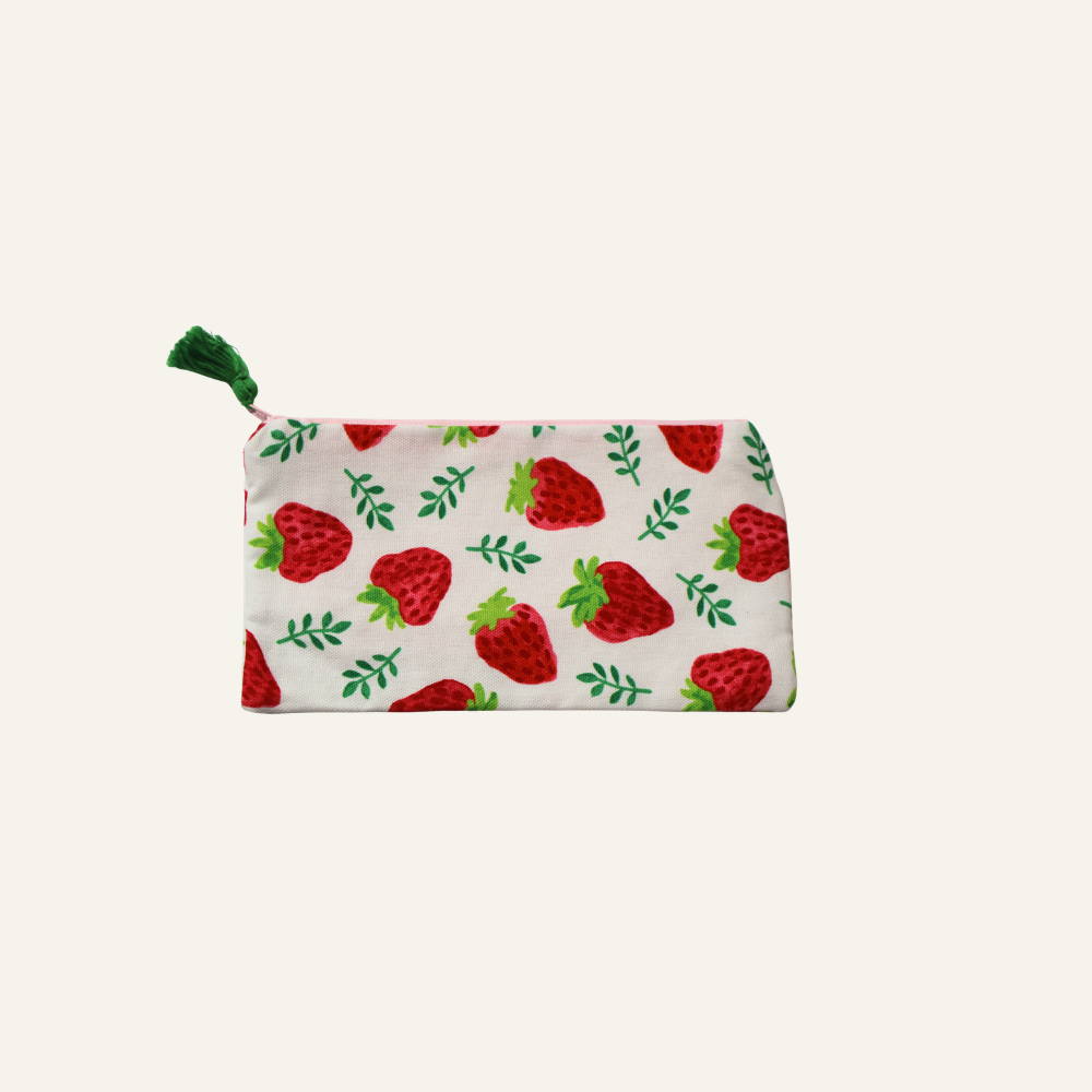 Charming Strawberry Hand-Sewn Zipper Pouch
