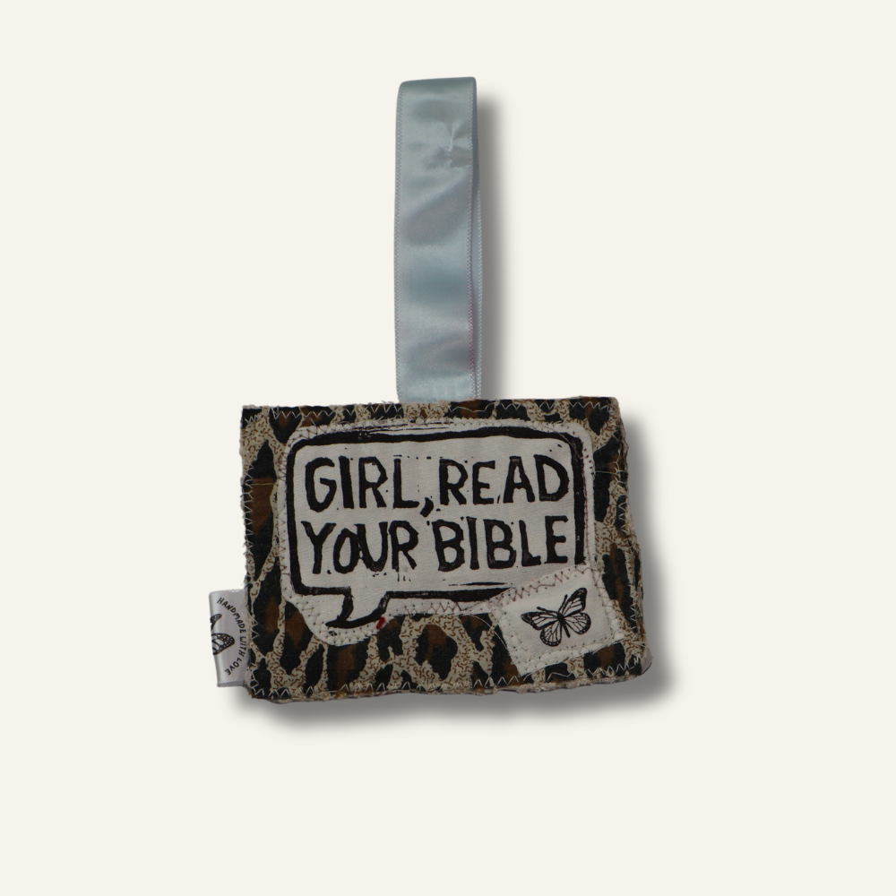 Inspirational Cheetah Print Car Hanger: 'Girl, Read Your Bible'