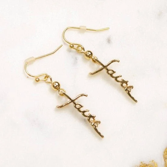 Faith Script Earrings - Gold