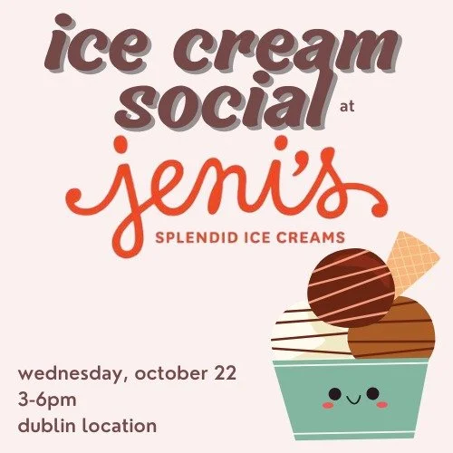 Mark your calendars for an Ice Cream Social at Jeni's Splendid Ice Creams-Dublin, 1 W Bridge St., on Wednesday October 22nd, from 3pm-6pm. Jeni's will donate 25% of all sales to our Buddy Box Program!

#buddyboxconnection