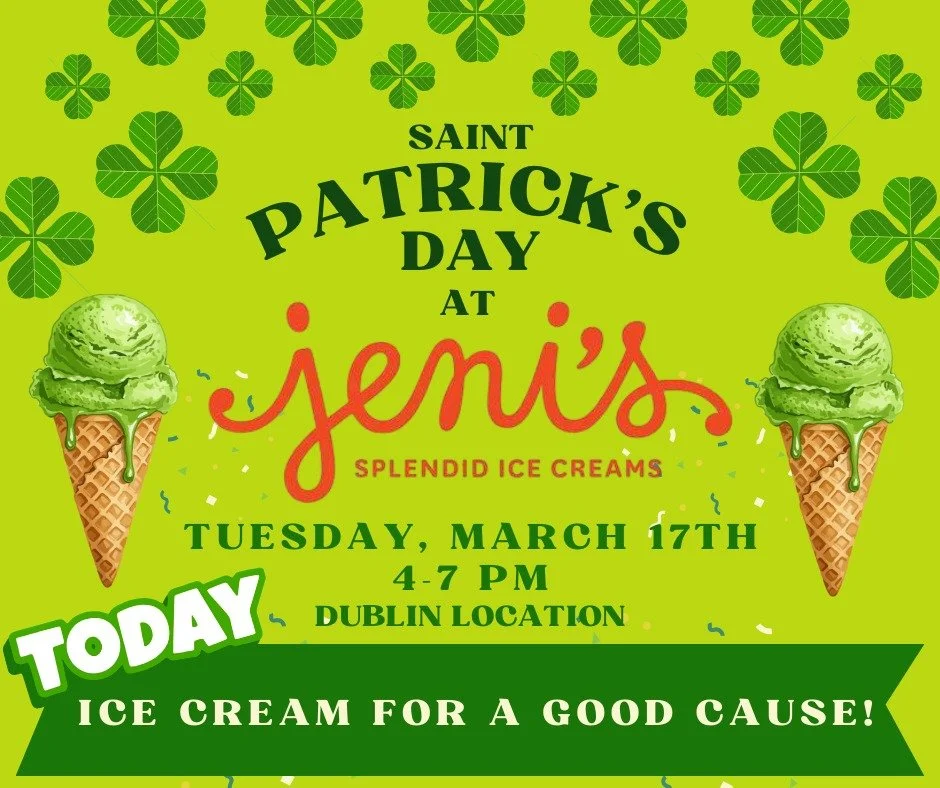 🍀 No leprechauns required for this treasure!
Follow the rainbow to Jeni's Splendid Ice Creams (1 W. Bridge St.) today from 4&ndash;7 PM for an ice cream social! 
During that time, 25% of all sales will be donated to our Buddy Box Program&mdash;so ev