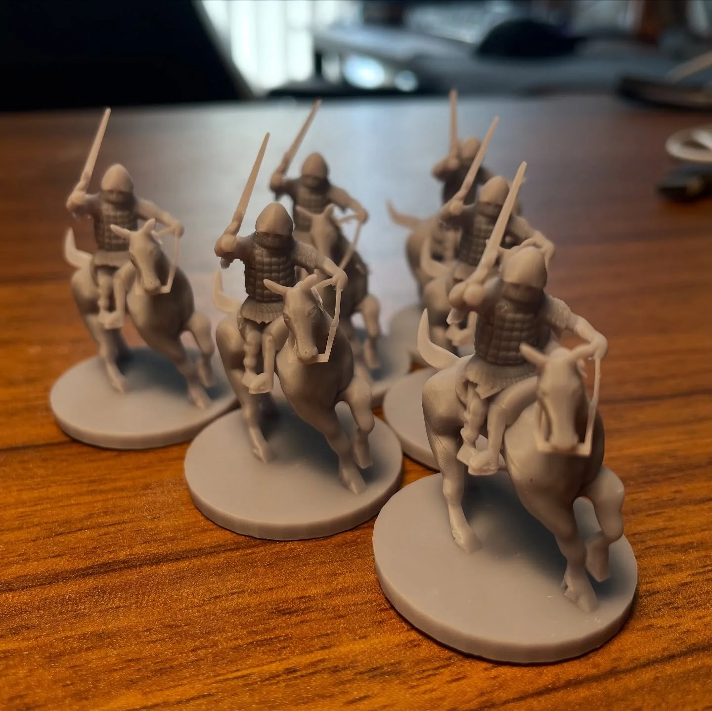 First batch of mounted units! Annnnd I’ve immediately figured out why mounted units are harder to include in games. If I keep the rider to the same scale as my other miniatures, the horse+rider is HUGE, but if I keep the overall size the same,