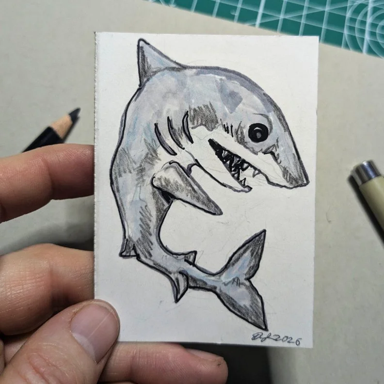 Sharky Mini Original 2.5" x 3.5" Drawing