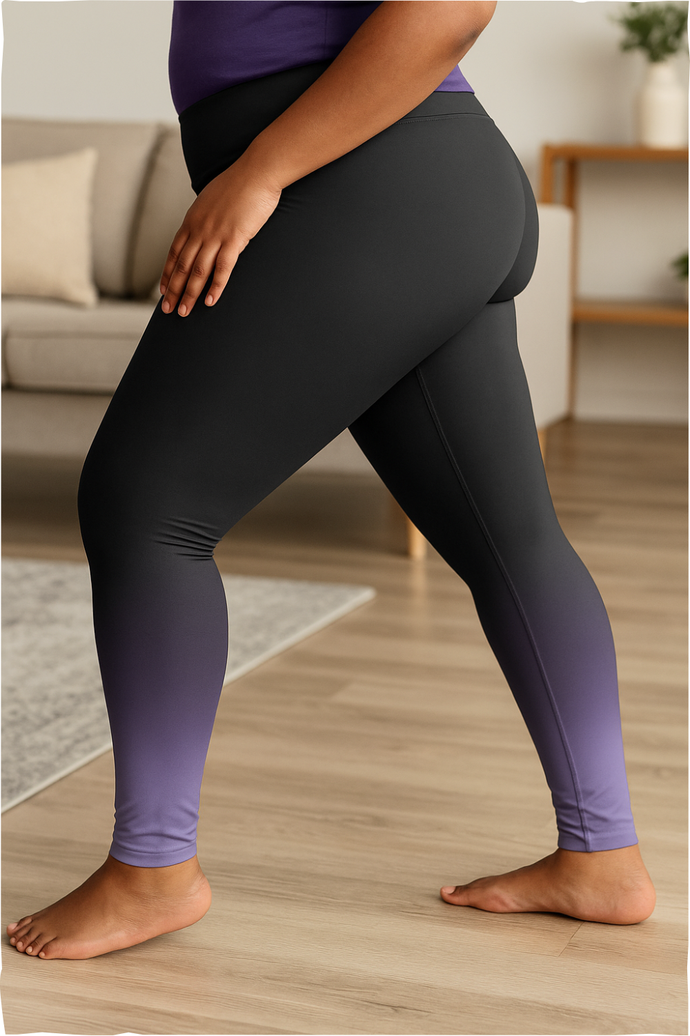 Women’s Black High-Waisted Leggings, Grounded Fade in Purple