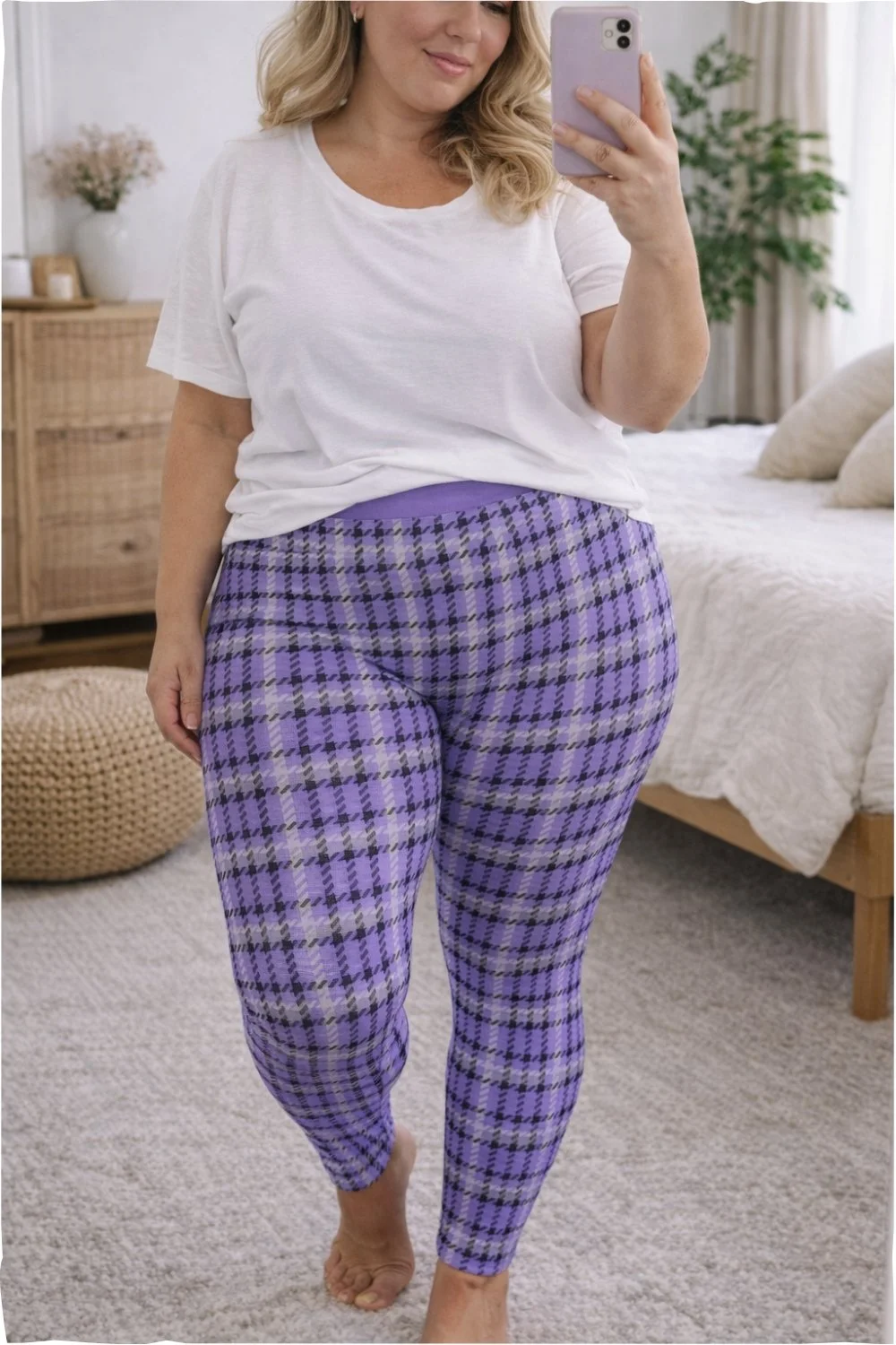 Women’s Purple Houndstooth High-Waisted Leggings