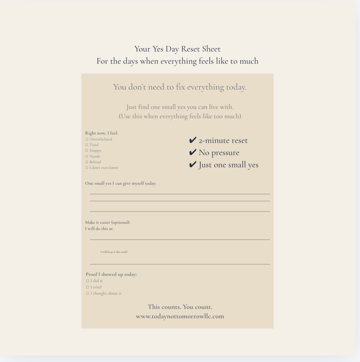 Your Yes Day Reset Sheet: 2-Minute Burnout Recovery Tool for Overwhelmed Parents