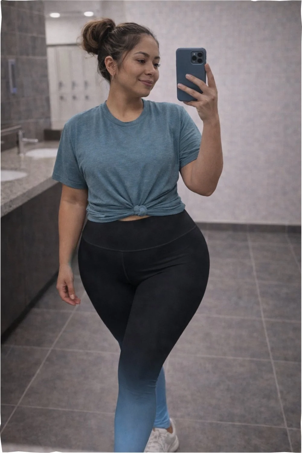 Women’s Black High-Waisted Leggings, Grounded Fade in Blue