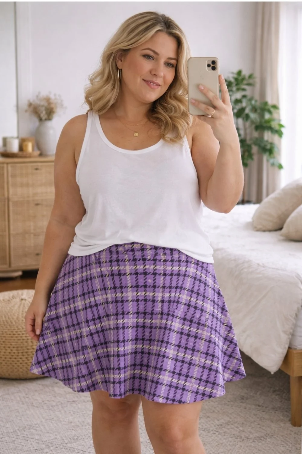 Women’s Purple Houndstooth High-Waisted Racer Skirt