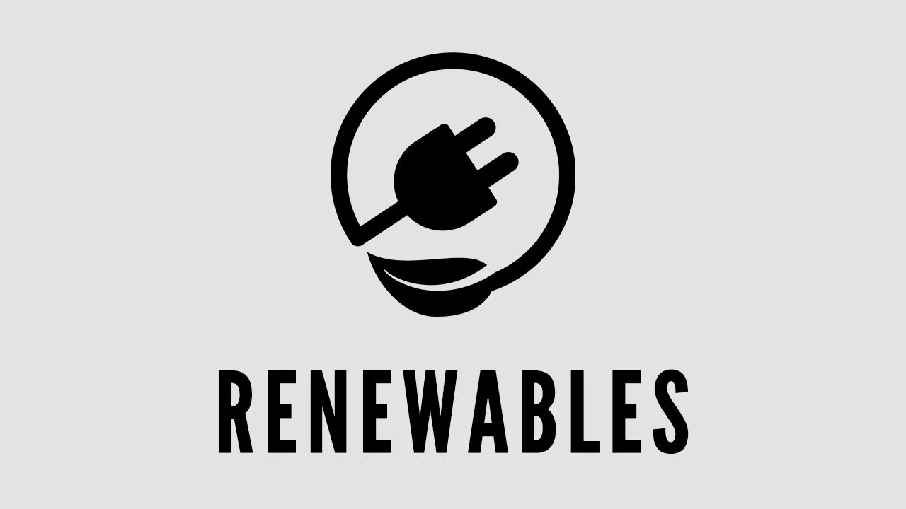 A logo with a charging plug inside a circle and the word 'RENEWABLES' below it.