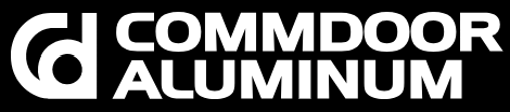 Logo of Commoor Aluminum with a stylized lowercase 'd' and the company name in bold