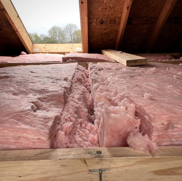 attics with torn fibreglass insulation and rodent droppings
