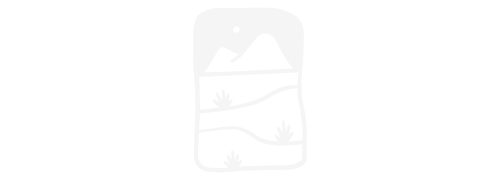 A stylized map with mountain, water, and plant symbols.