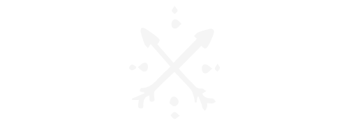 Two crossed arrows with decorative feathers on a black background.