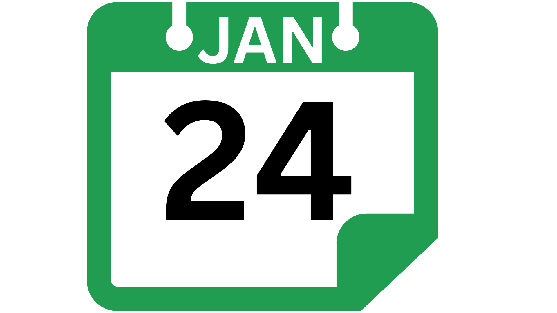 Calendar page illustrating January 24, with the month abbreviated as JAN at the top in white on a green background and the date 24 prominently in black.