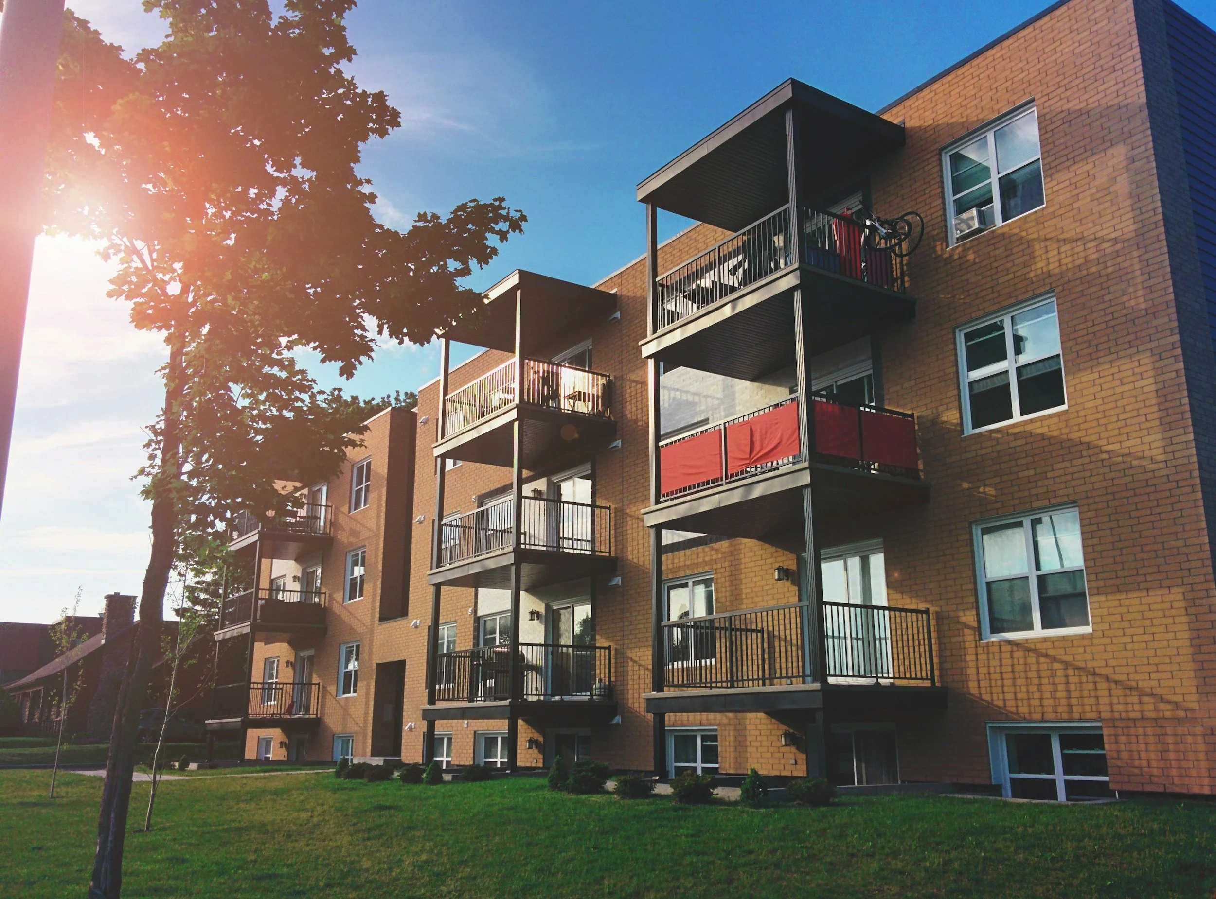 a brick apartment building