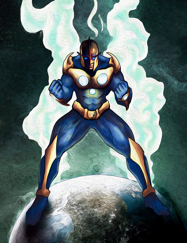 This is an oil painting that was commissioned to be presented as a gift to a guy that was really into comic books.