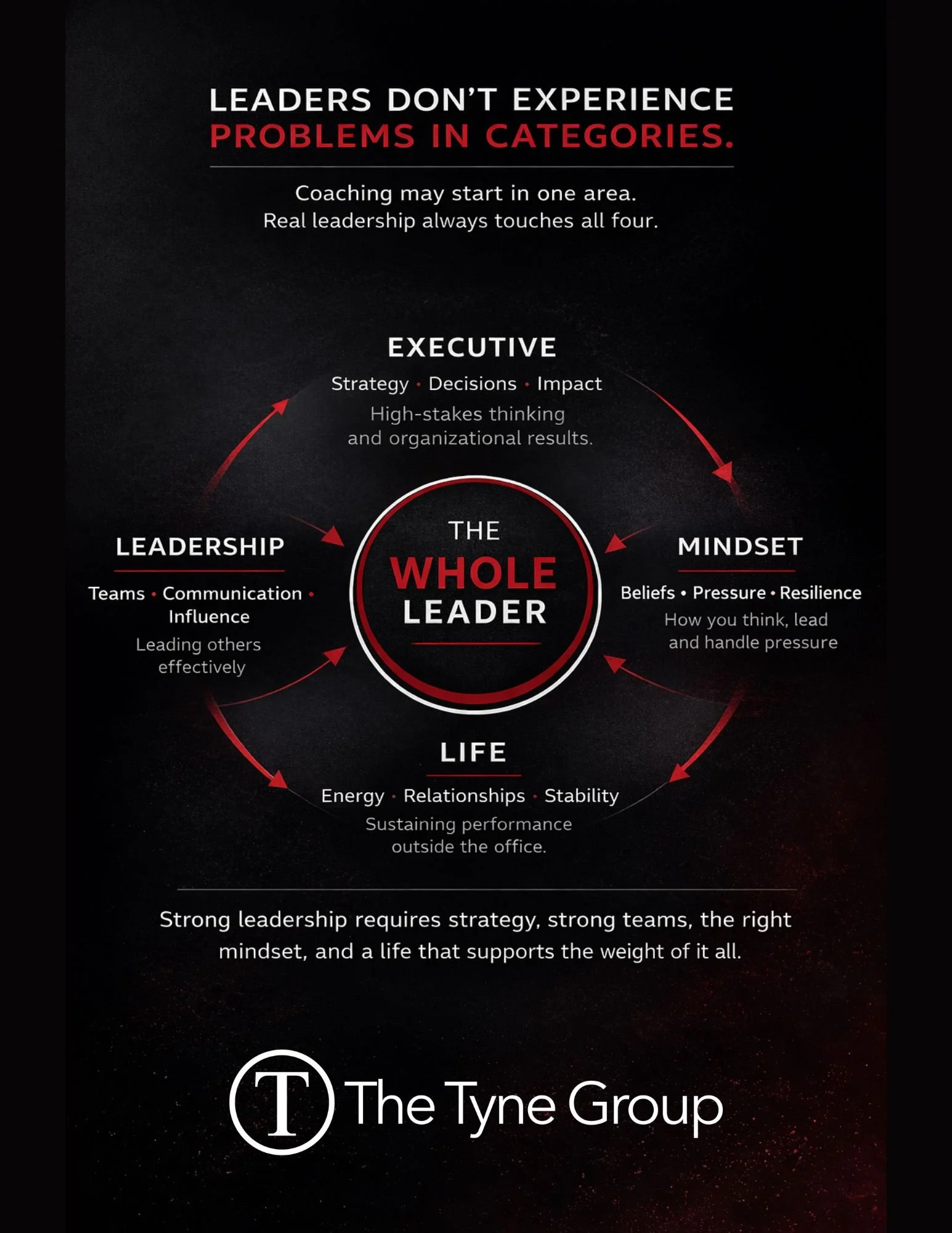 Visual framework illustrating the differences and connections between executive coaching, leadership coaching, life coaching, and mindset coaching.
