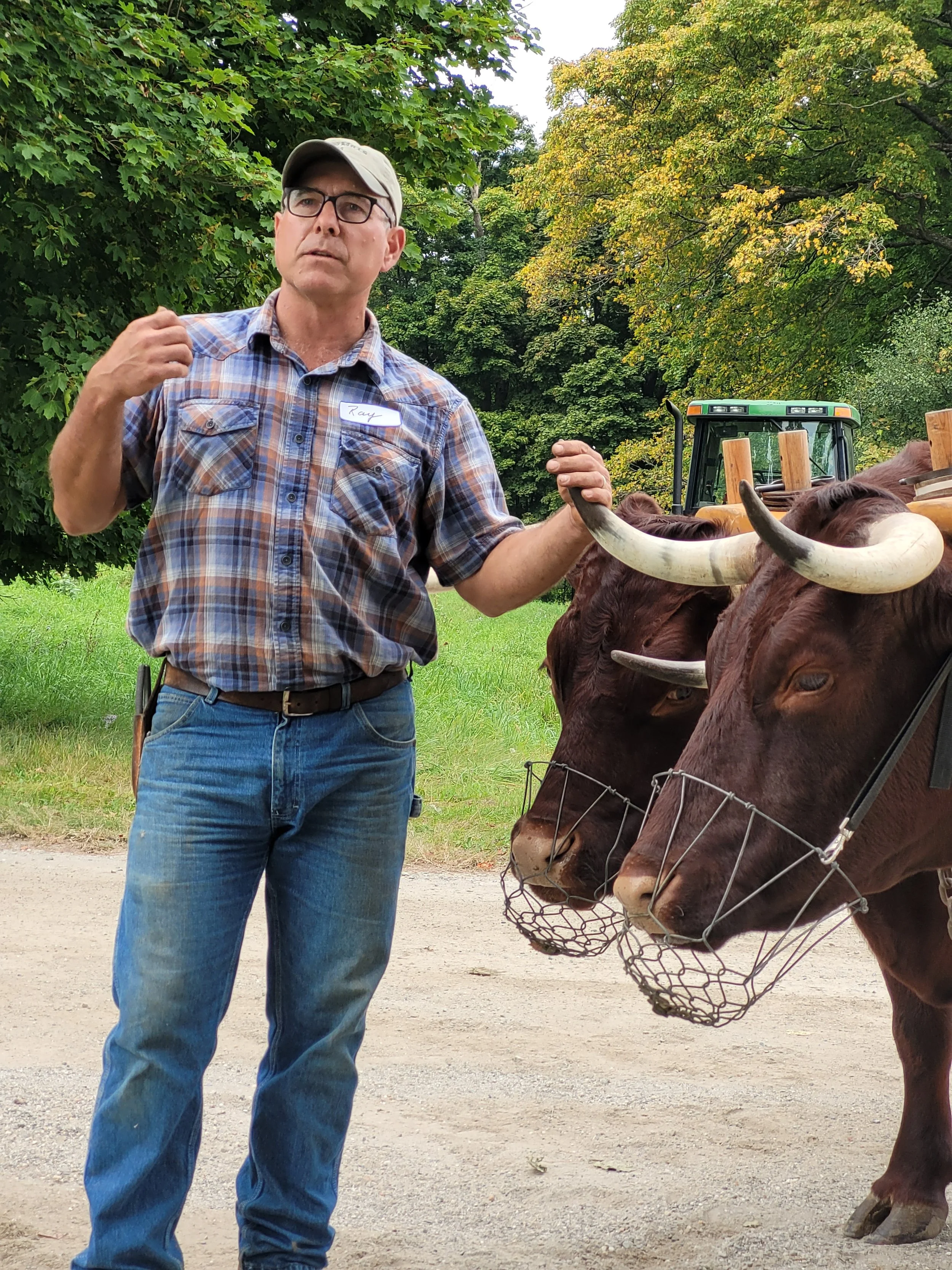 Teamster gives talk during oxen workshop at Draft Animal Power Field Days 2023.