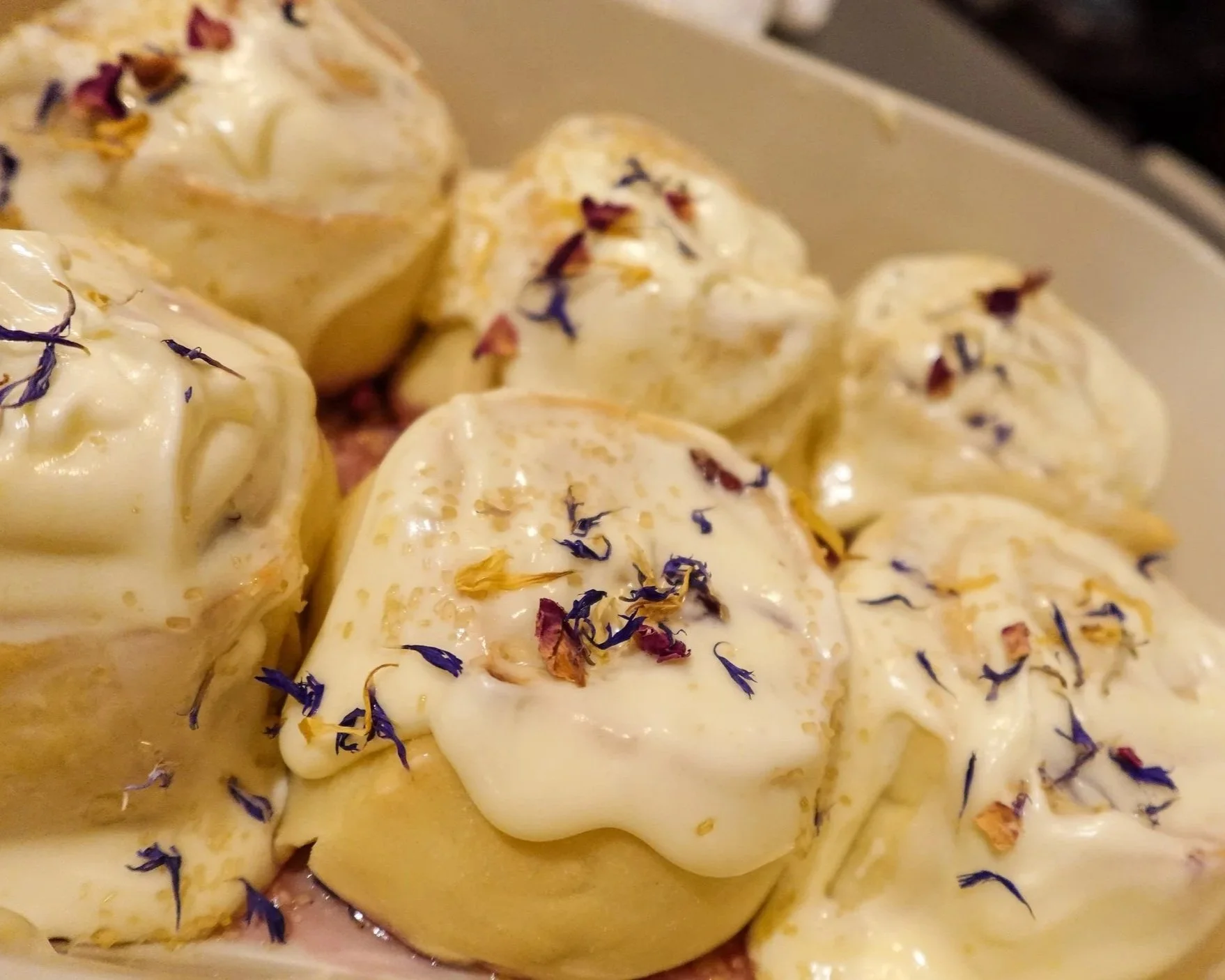 Peach and Cherry Sweet Rolls
topped with Almond Cream Cheese Icing