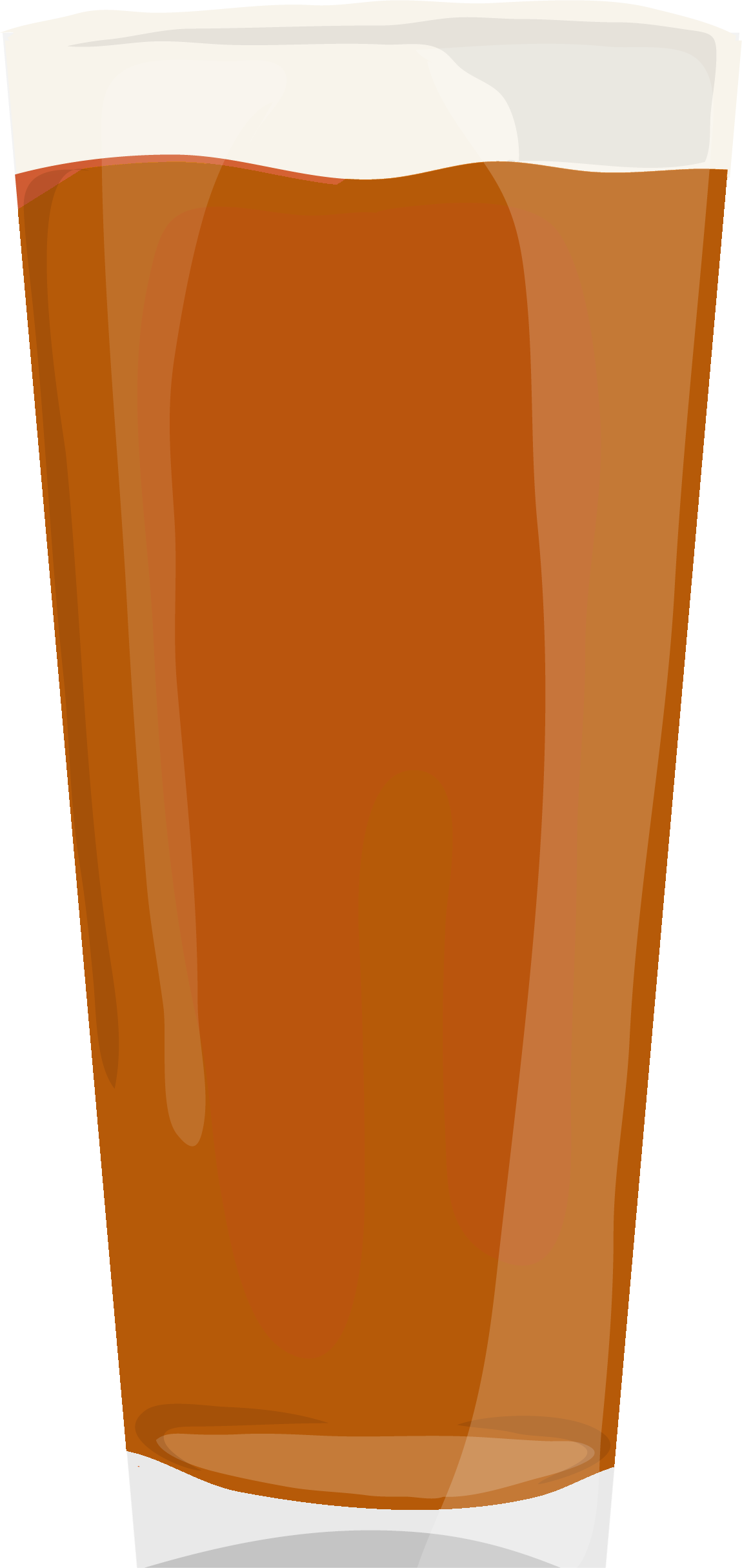 A close-up of a glass of beer with foamy head at the top.
