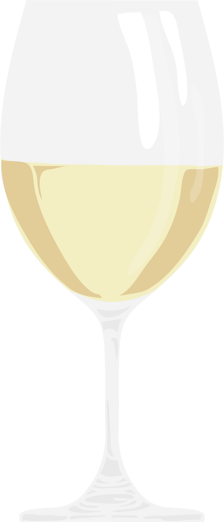 A digital illustration of a glass of white wine in a wine glass filled halfway.