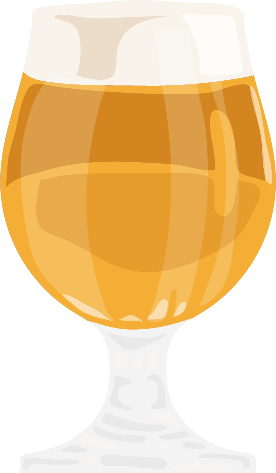 Illustration of a glass of beer with a foamy head.