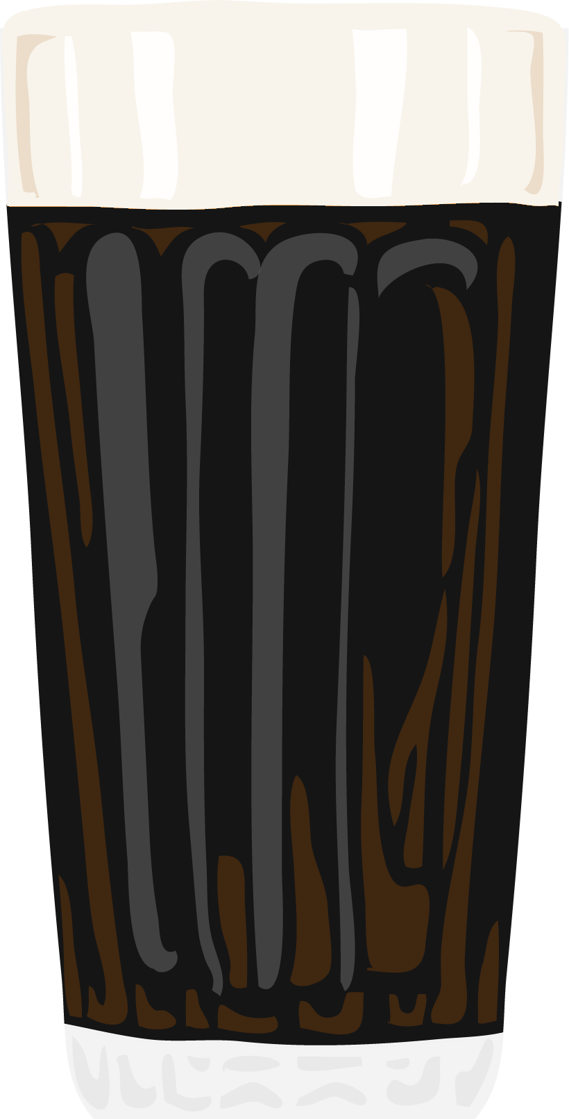 Illustration of a glass of dark beer with a creamy head.