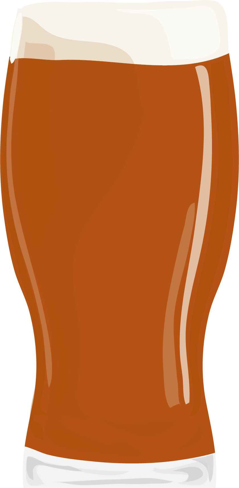 Digital illustration of a pint of dark beer with a foamy head in a transparent glass.